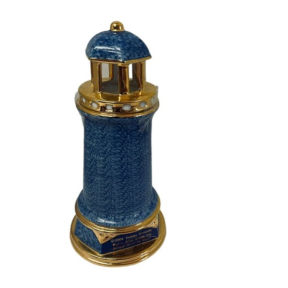 Thomas Kinkade 2004 Rock Lighthouse Battery Operated Light Ceramic Blue 8" - Picture 5 of 10